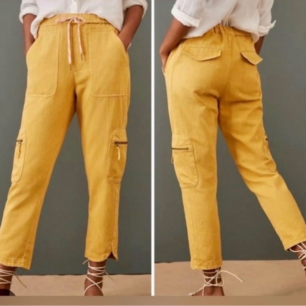 Pilcro Anthropologie Cottage Pull On Pant 100% Cotton Cargo Mustard Yellow XS
